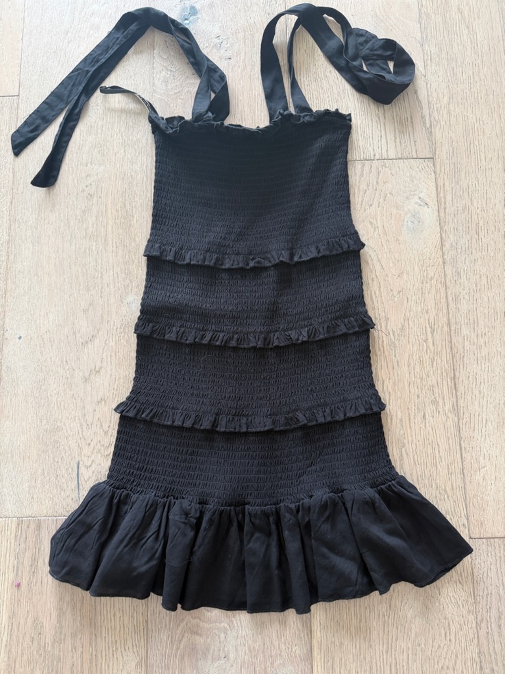 Katie J NYC Black Tiered Ruffle Smocked Dress